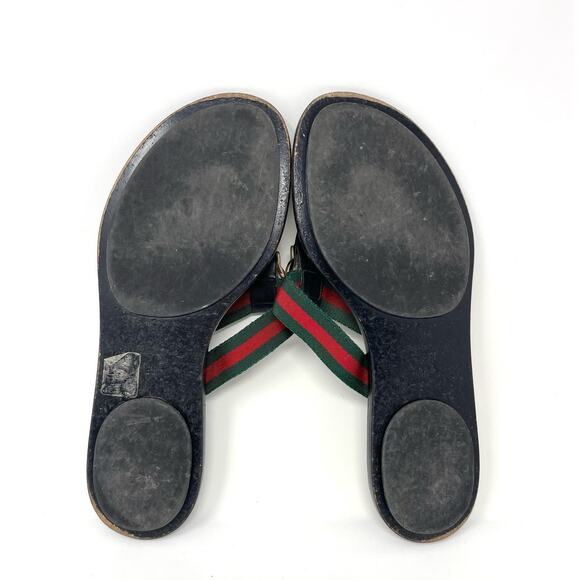 Gucci GG Web Stripe Thong Sandals Flip Flop Flat Slide Slip On Black EU 38 - Picture 9 of 12